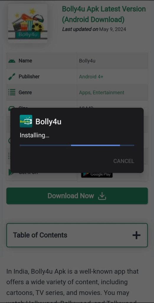 Bolly4u APk Installed