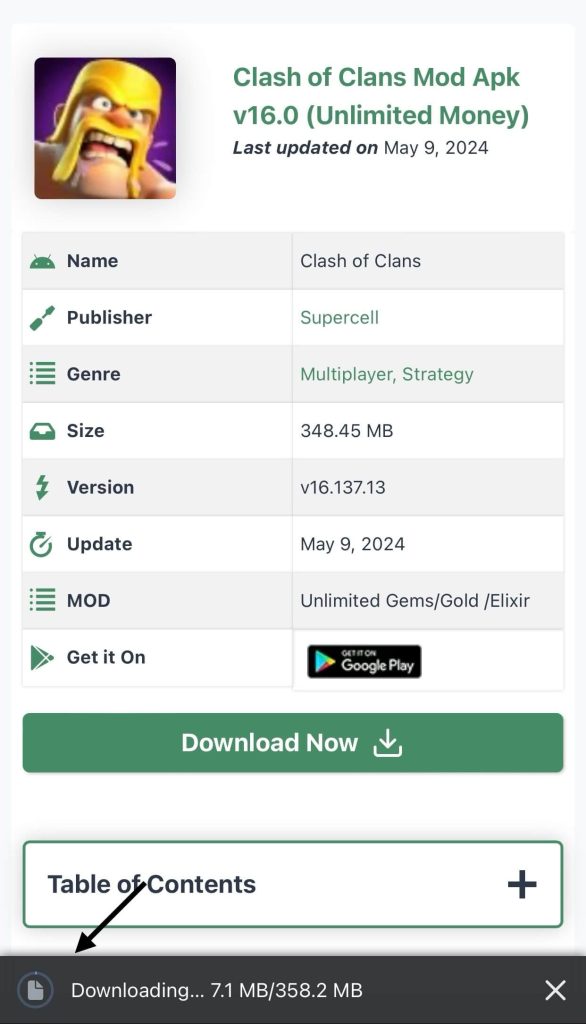 Clash of Clan Mod Apk Download Start