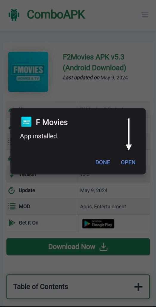 F2Movies Apk Click Open