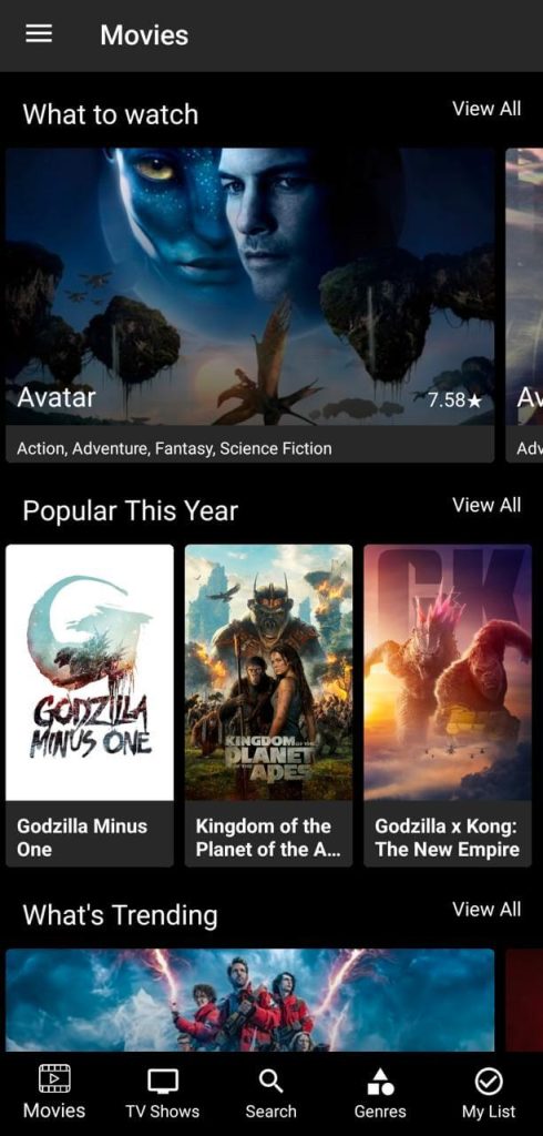 F2Movies Apk Front Page