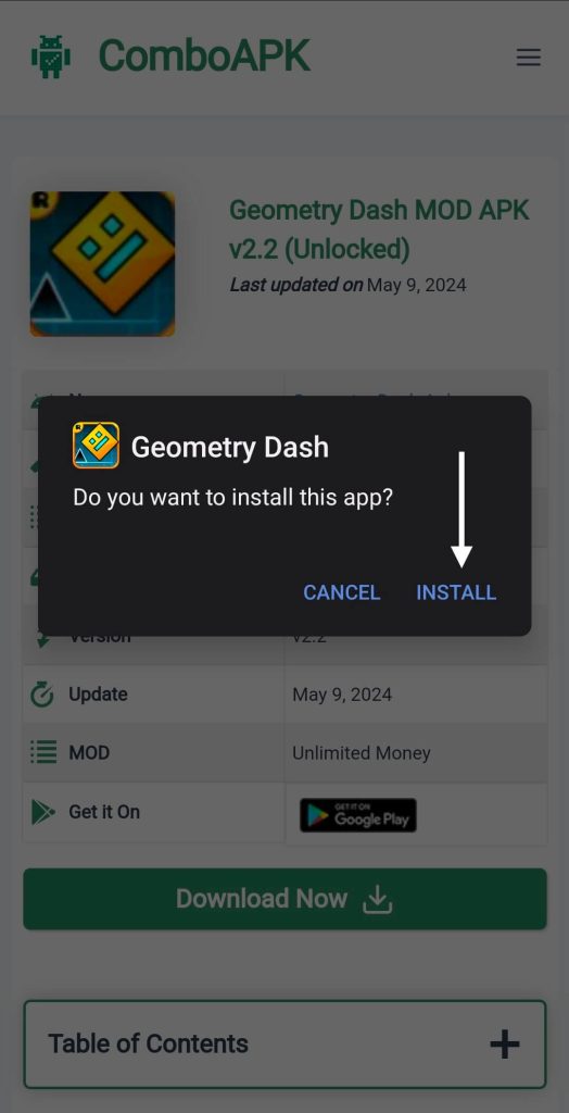 Geometry Dash Mod Apk Click Install