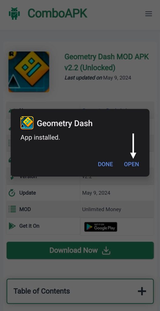 Geometry Dash Mod Apk Click Open