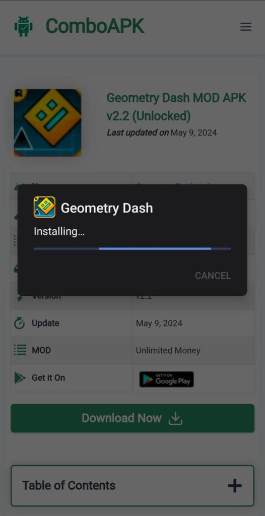 Geometry Dash Mod Apk Installed