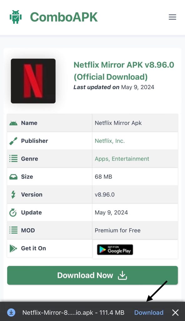 Netflix Mirror Apk Click File