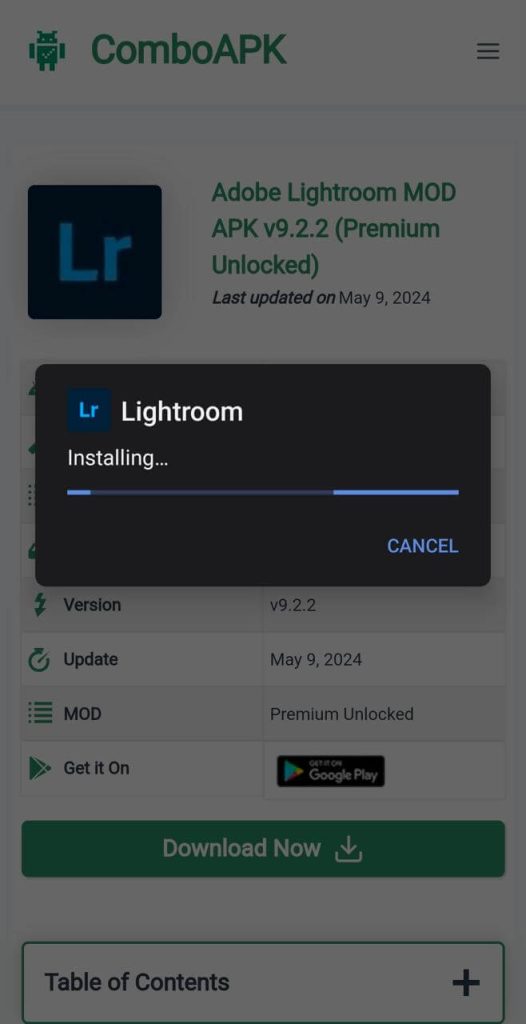 Adobe Lightroom Mod APk Installed