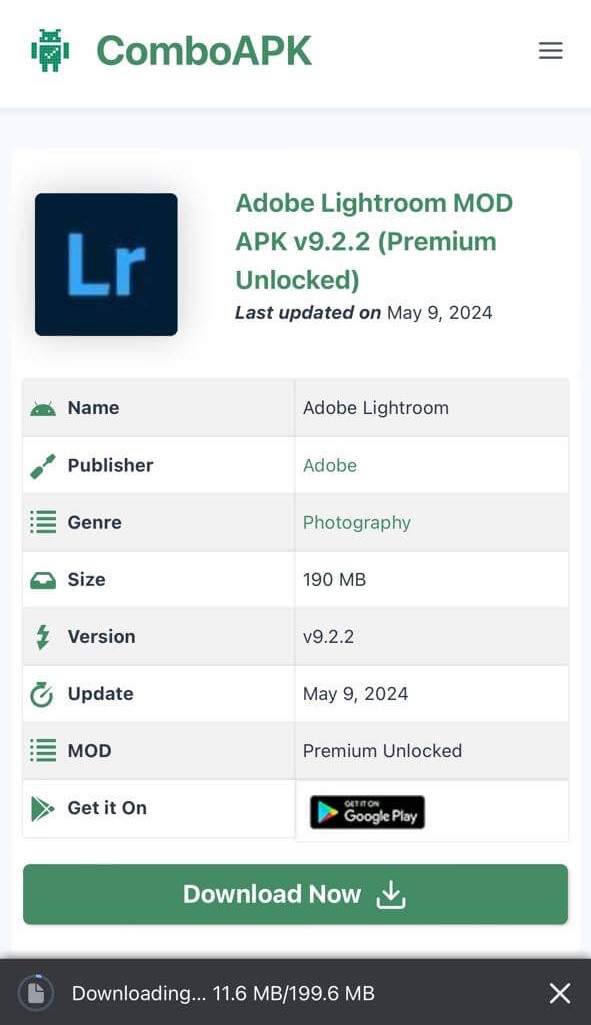 Adobe Lightroom Mod Apk Download Start