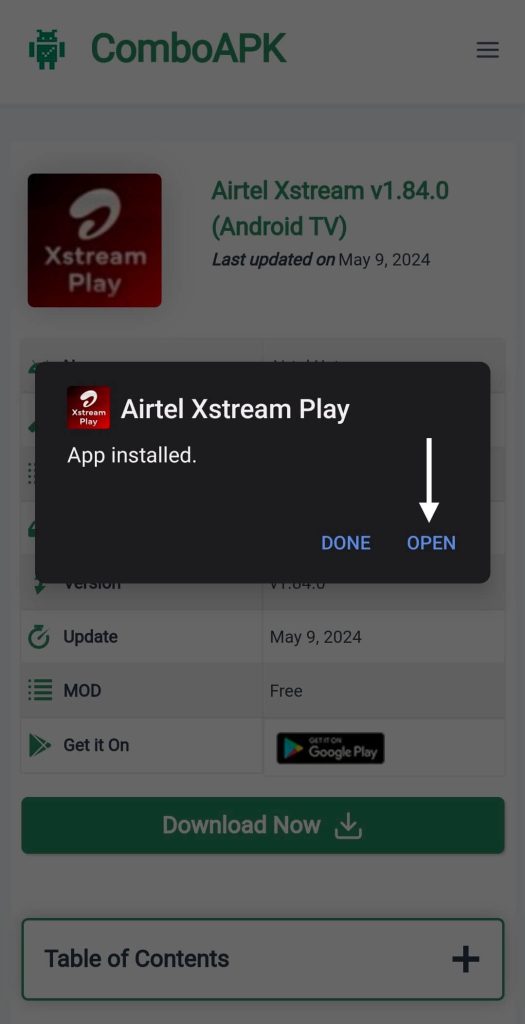 Airtel xstream Play Mod Apk Click Open