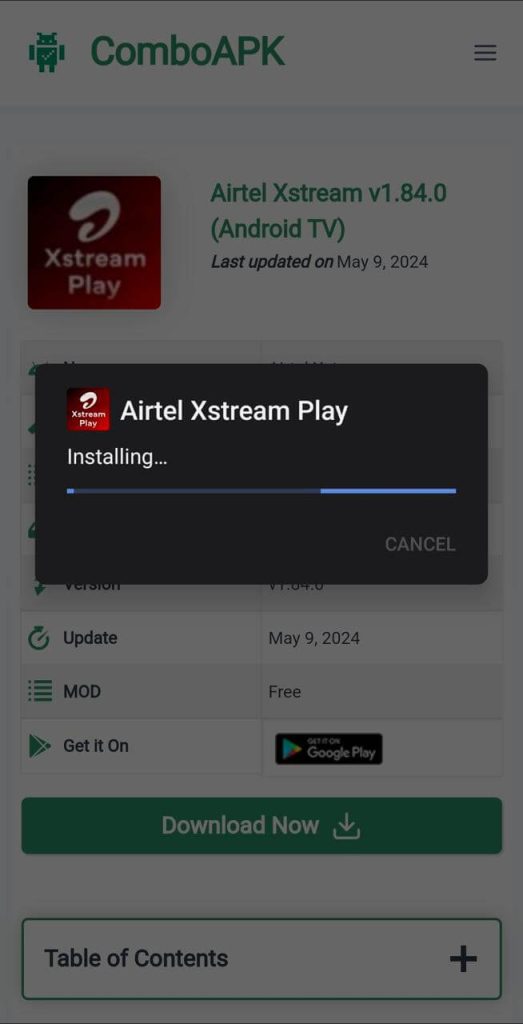 Airtel xstream Play Mod Apk Installed