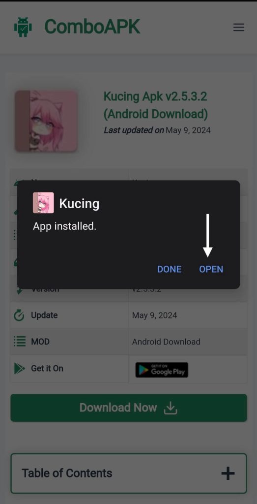 Kucing Apk Click Open