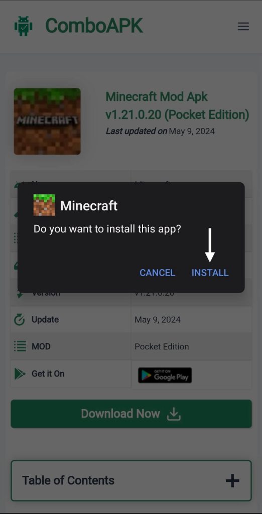 Minecraft Mod Apk Click Install