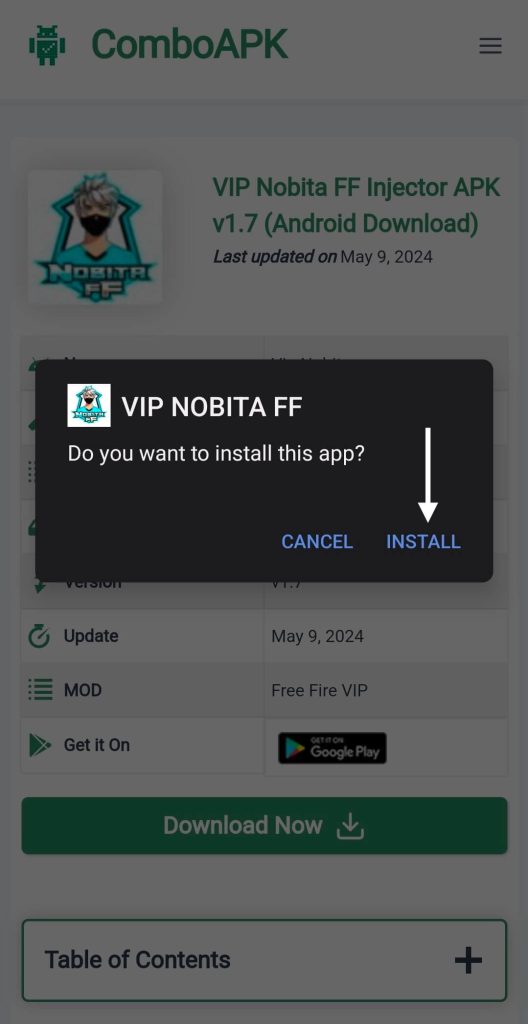 Vip Nobita FF Injector Apk Click Install