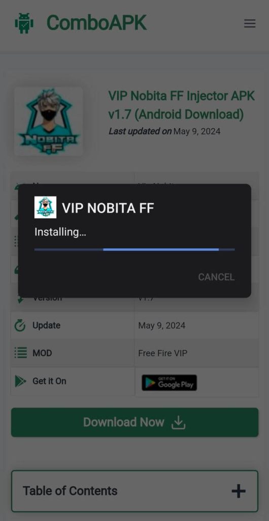 Vip Nobita FF Injector Apk Installed