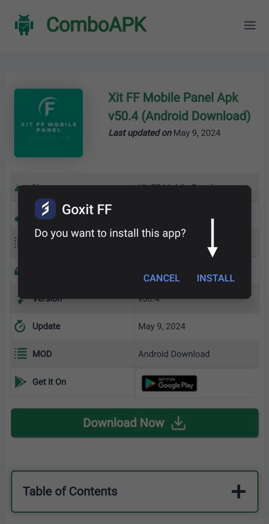 Xit FF Mobile Panel Apk Click Install