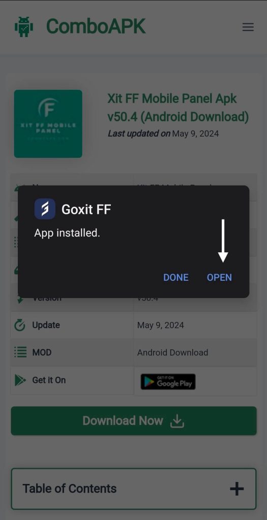 Xit FF Mobile Panel Apk Click Open