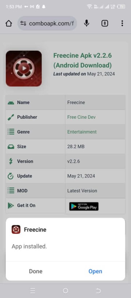 Freecine Apk v2.2.6 Click Open