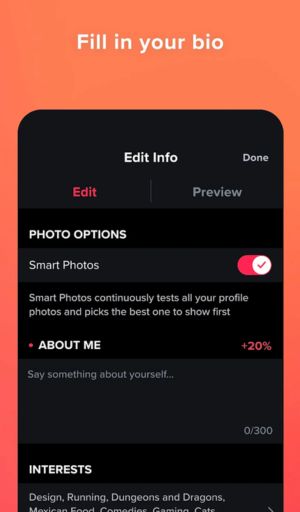 Tinder MOD APK fill in your bio